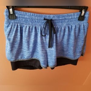 C9 Champion Women's Blue Gray Knit Layered Black Shorts Duo Dry Compression